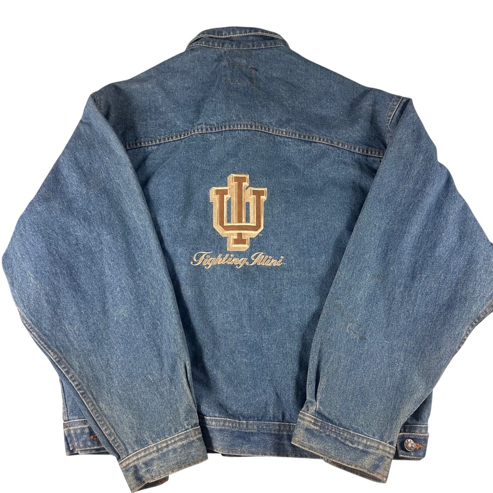 TSI Denim Jacket Mens Large Blue Fighting Illini University of Illinois Vintage